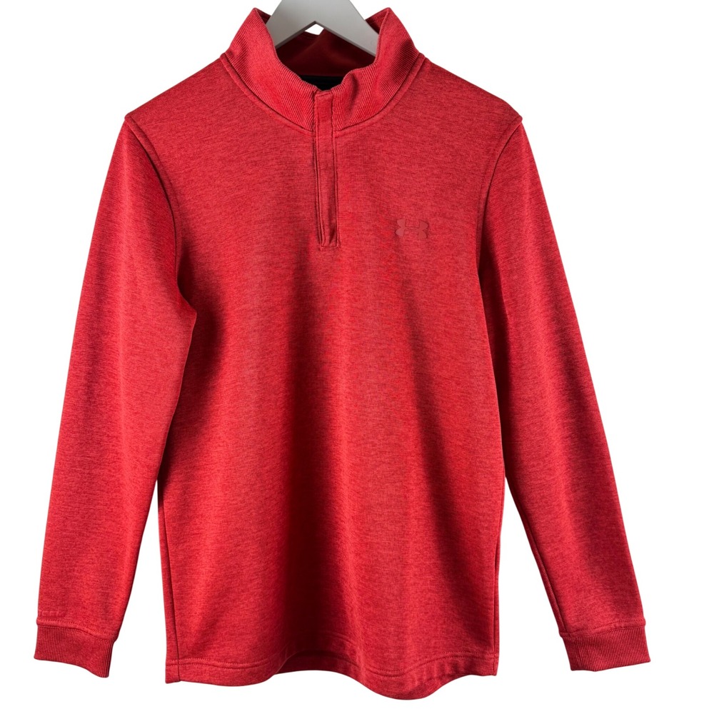 Under Armour Mens ColdGear 1/4 Zip Pullover Red Heathered Sweater Sz S EUC